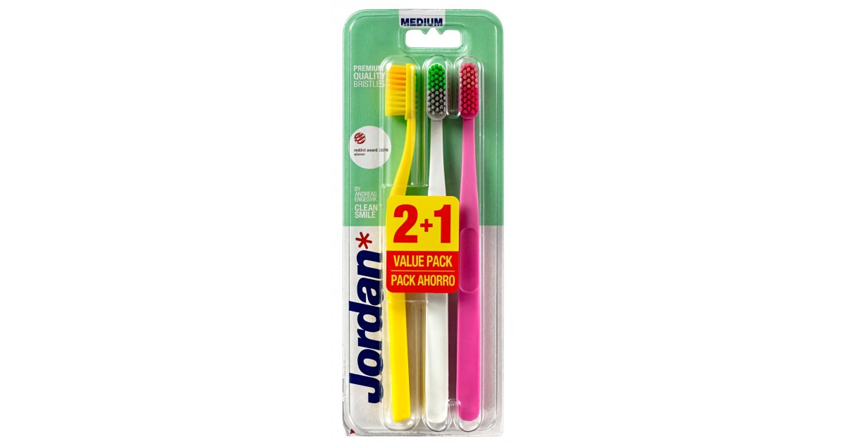 Jordan - Clean Smile - Cepillo dental pack 3 - Medio