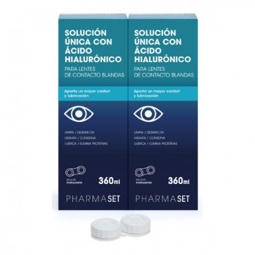 PharmaSet - Solución Única con Ácido Hialurónico - Para Lentes de contacto Blandas - 2x360ml