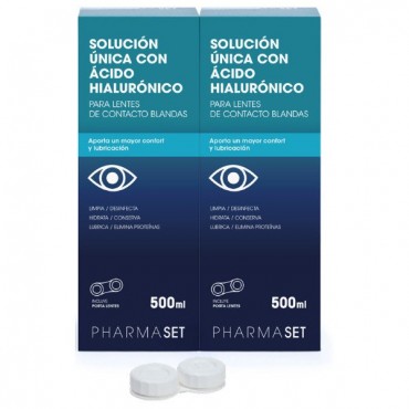 PharmaSet - Solución Única con Ácido Hialurónico - Para Lentes de contacto Blandas - Pack Duplo 2x500ml