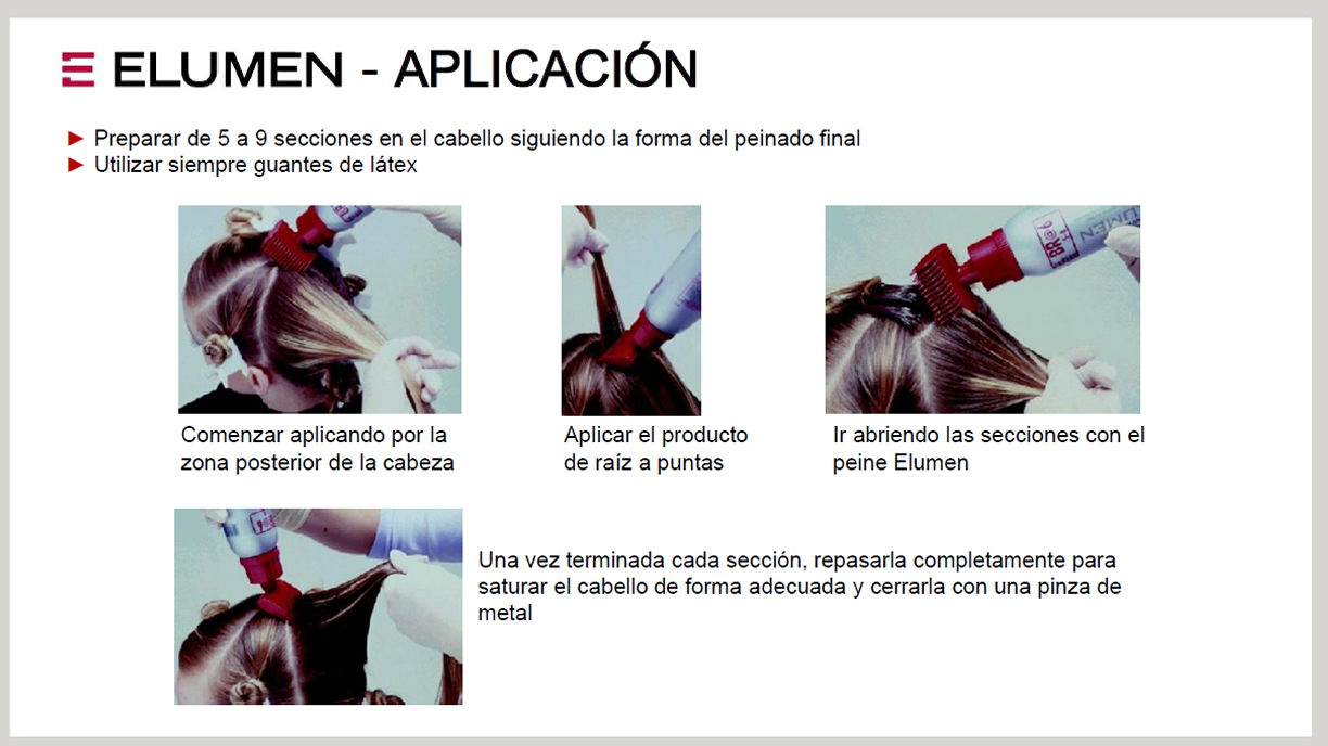 Ejemplos de aplicación Elumen sobre el cabello
